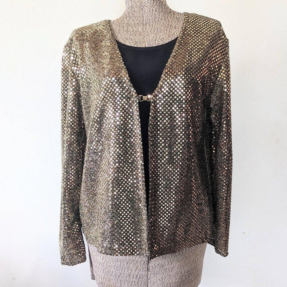 Vintage Gold Sequin Jacket S Glam Disco Party Top 80s Sparkle Evening Wear